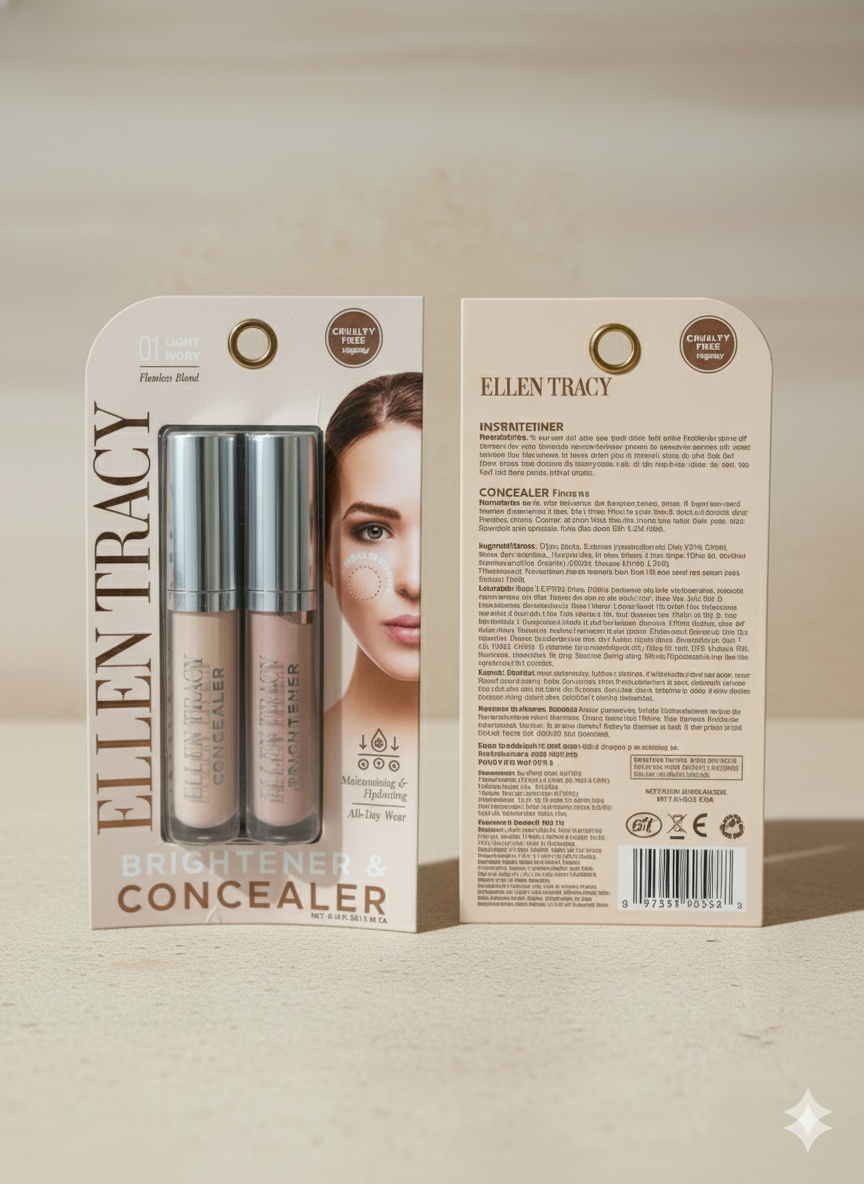 ELLEN TRACY Brightener & Concealer Duo - All-Day Wear (Shade 01 Light Ivory)