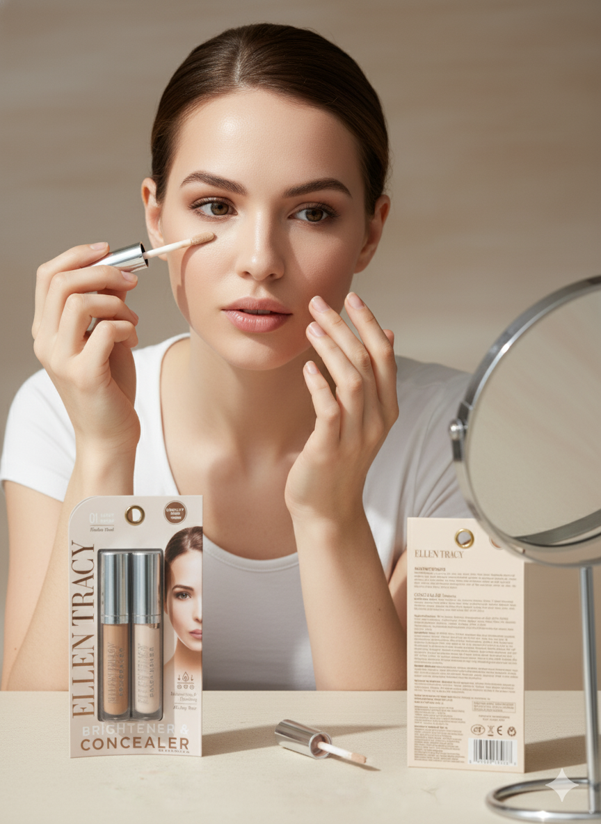 ELLEN TRACY Brightener & Concealer Duo - All-Day Wear (Shade 01 Light Ivory) - Image 2